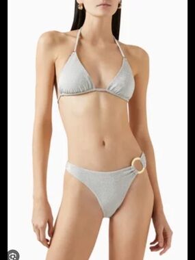 Monday swimwear SET hanalei silver shimmer top; le marais bottom size L
